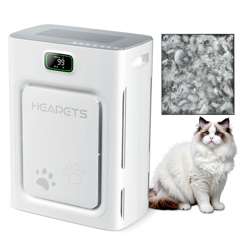 Heapets P358 Pet Air Purifier for Home Large Room up to 2000 sq ft, H13 HEPA Double-Sided Air Filter, Air Cleaner for Pet Hair Dander Odor Allergies Pollutant, PM2.5 Air Quality Monitor, Auto Mode, 5 Speeds